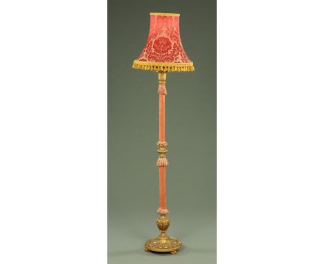 A giltwood and gesso lamp standard, partially fabric covered.  Height excluding light fitting 153 cm.  CONDITION REPORT: The 