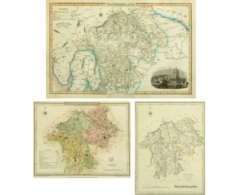 Three antique hand coloured engraved maps of Westmorland, to include Pigot &amp; Co,, circa 1829, after R Creighton, circa 18