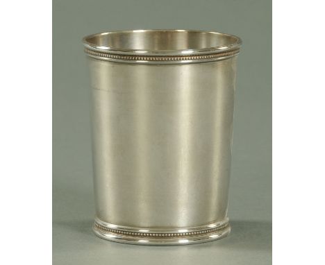 An American Sterling silver "Julep" cup, with beaded rim and base on a tapering body, struck to the underside "Mark J. Scearc