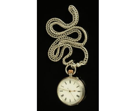 A 19th century Continental silver cased fob watch, .935 standard, the enamel dial with Roman numerals and with white metal Al