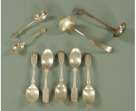 Two Scottish silver sauce ladles, one by George Fenwick, Edinburgh 1818, the other AM &amp; Co Edinburgh 1851, a set of five 