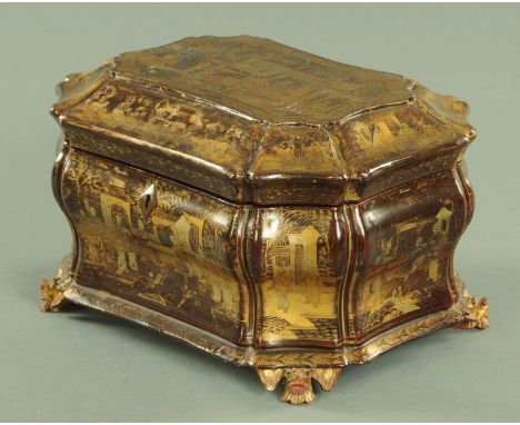 An early 19th century Chinese lacquered tea caddy, circa 1810 complete with two lead canisters, width 28 cm (see illustration