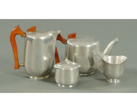A Picquot ware four place tea service, mid 20th century.