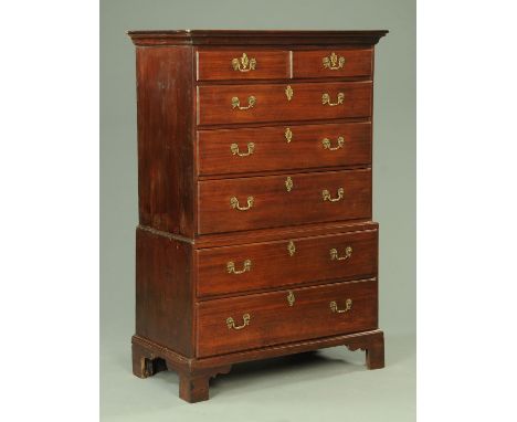 A George III mahogany tallboy, small proportions, with moulded cornice above two short and three long graduated drawers with 
