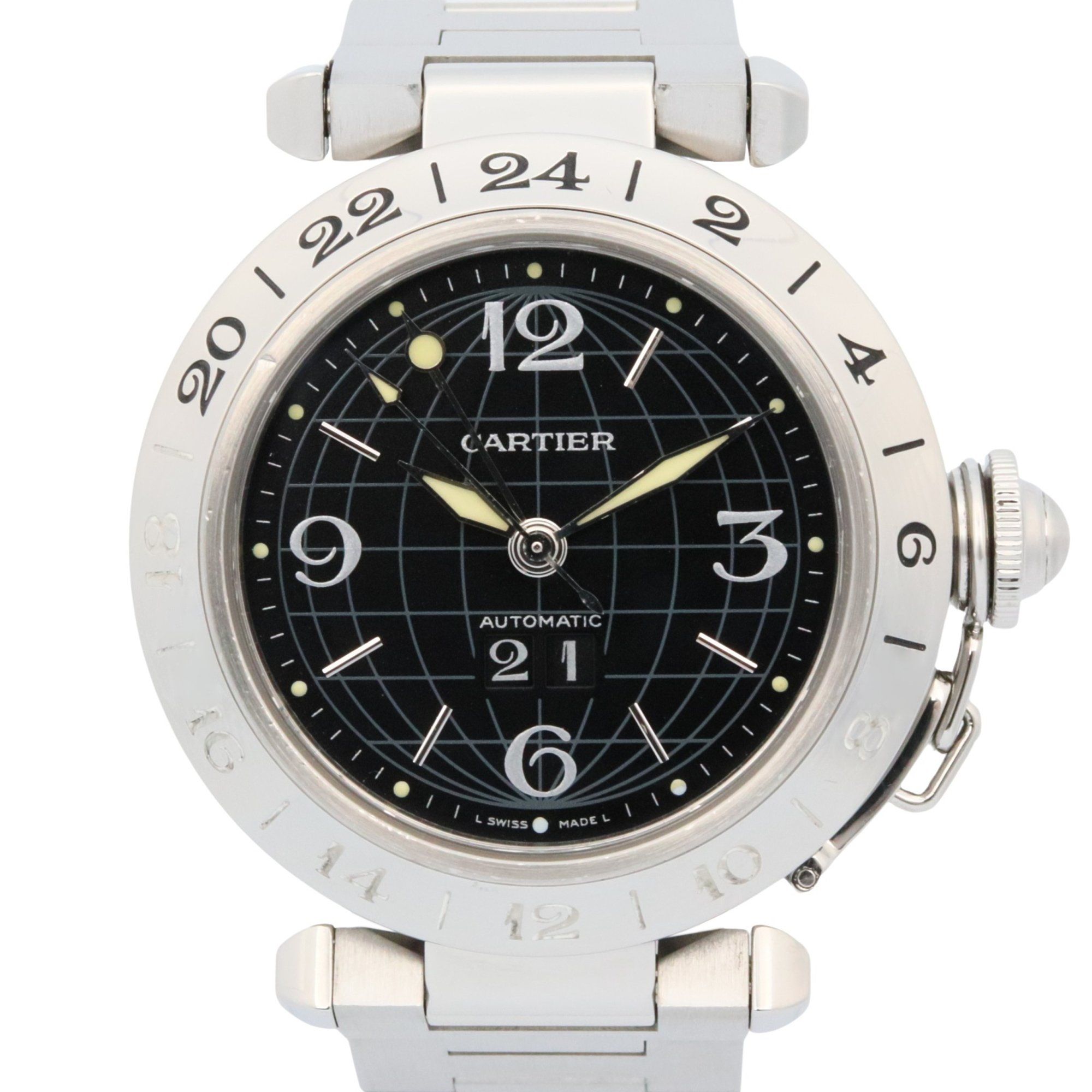 Cartier Pasha C Meridian Big Date Watch, Stainless Steel, Boys', Black, W31049M7