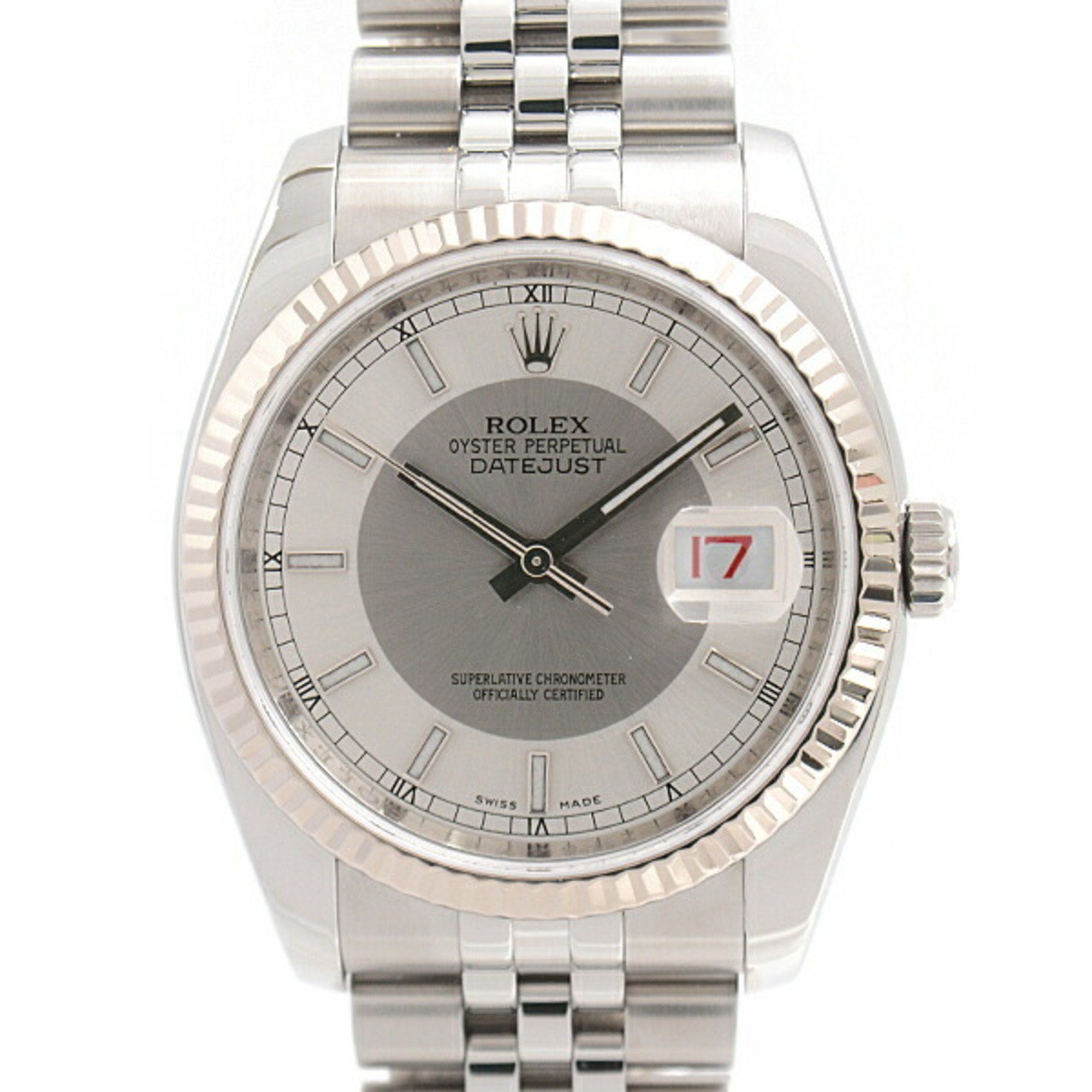 Rolex Watch Men's Datejust Automatic Z Series Gray x Silver Dial SS WG ROLEX 116234