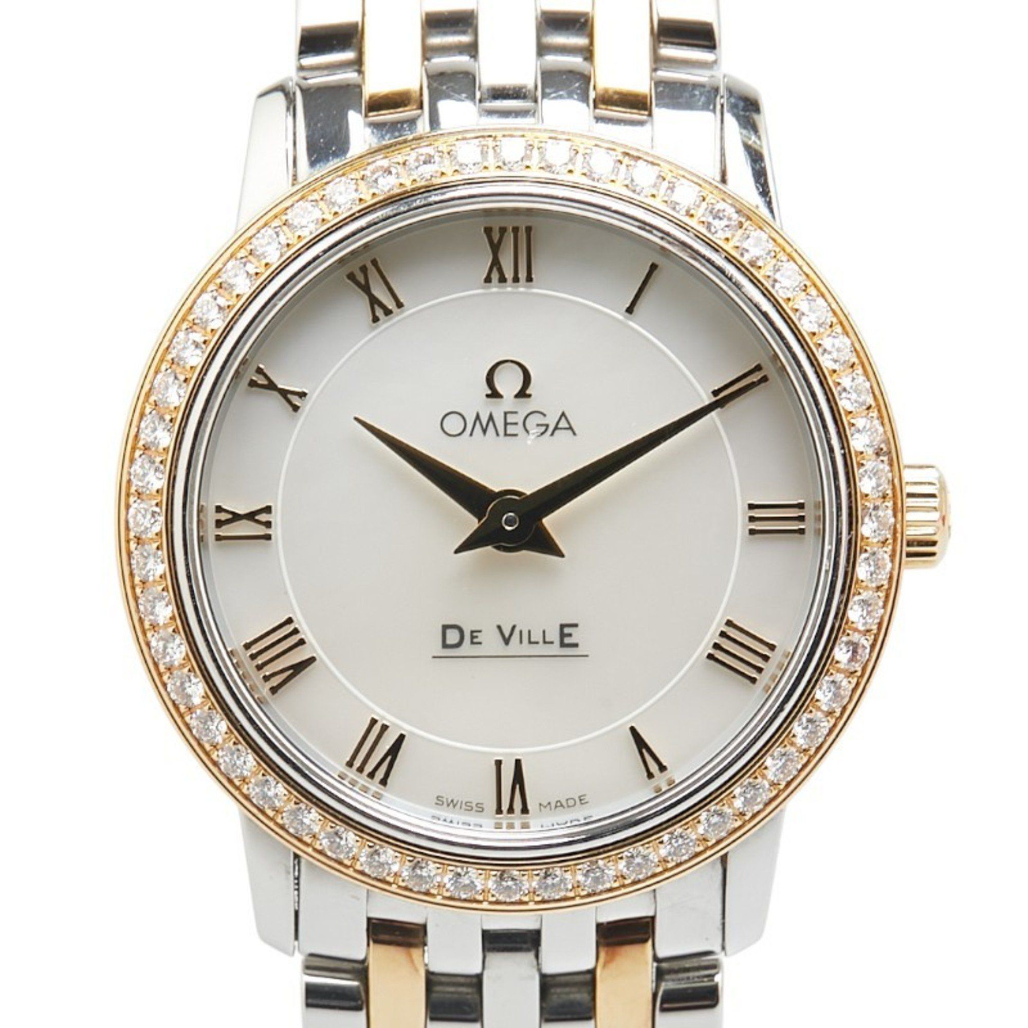OMEGA De Ville Prestige Diamond Bezel Watch 413.25.27.60.05.001 Quartz White Dial Stainless Steel 18