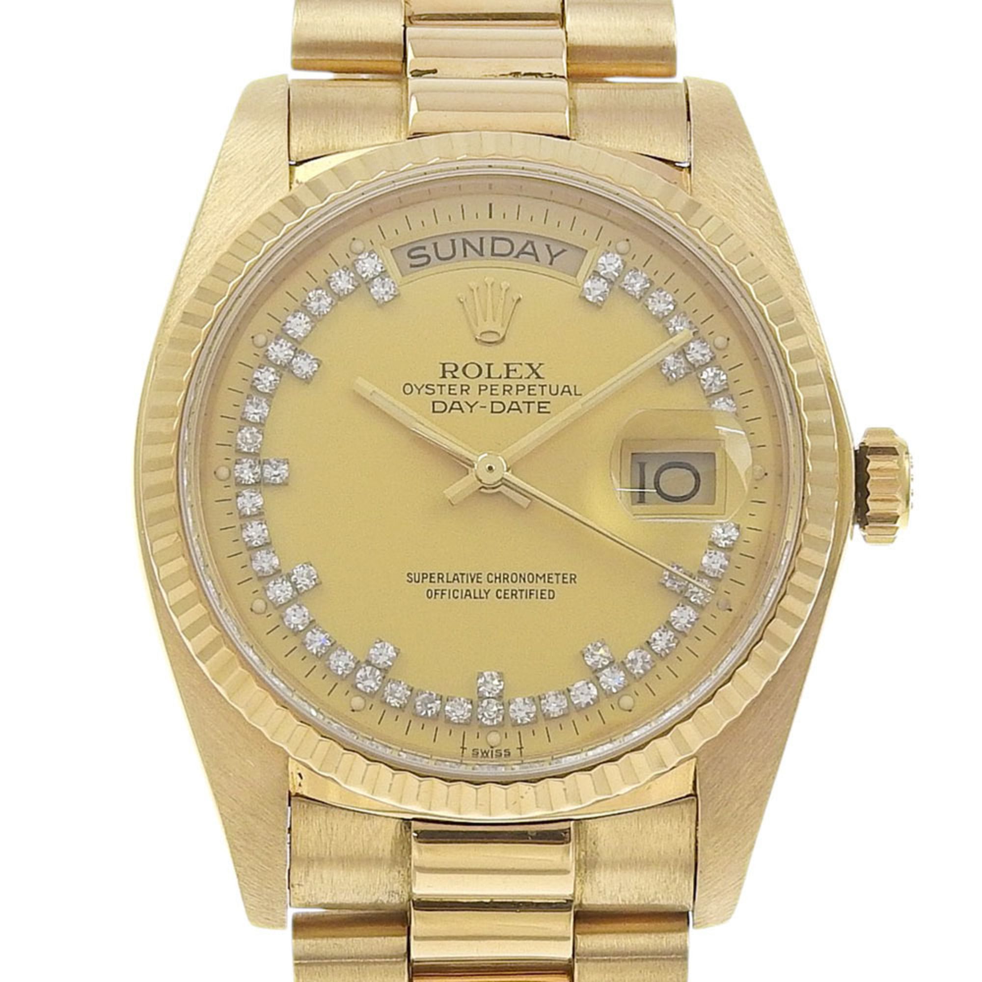 Rolex Day-Date Watch, caliber 3055, 18038LB, 18K Yellow Gold, 1982, Automatic, Analog Display, Gold
