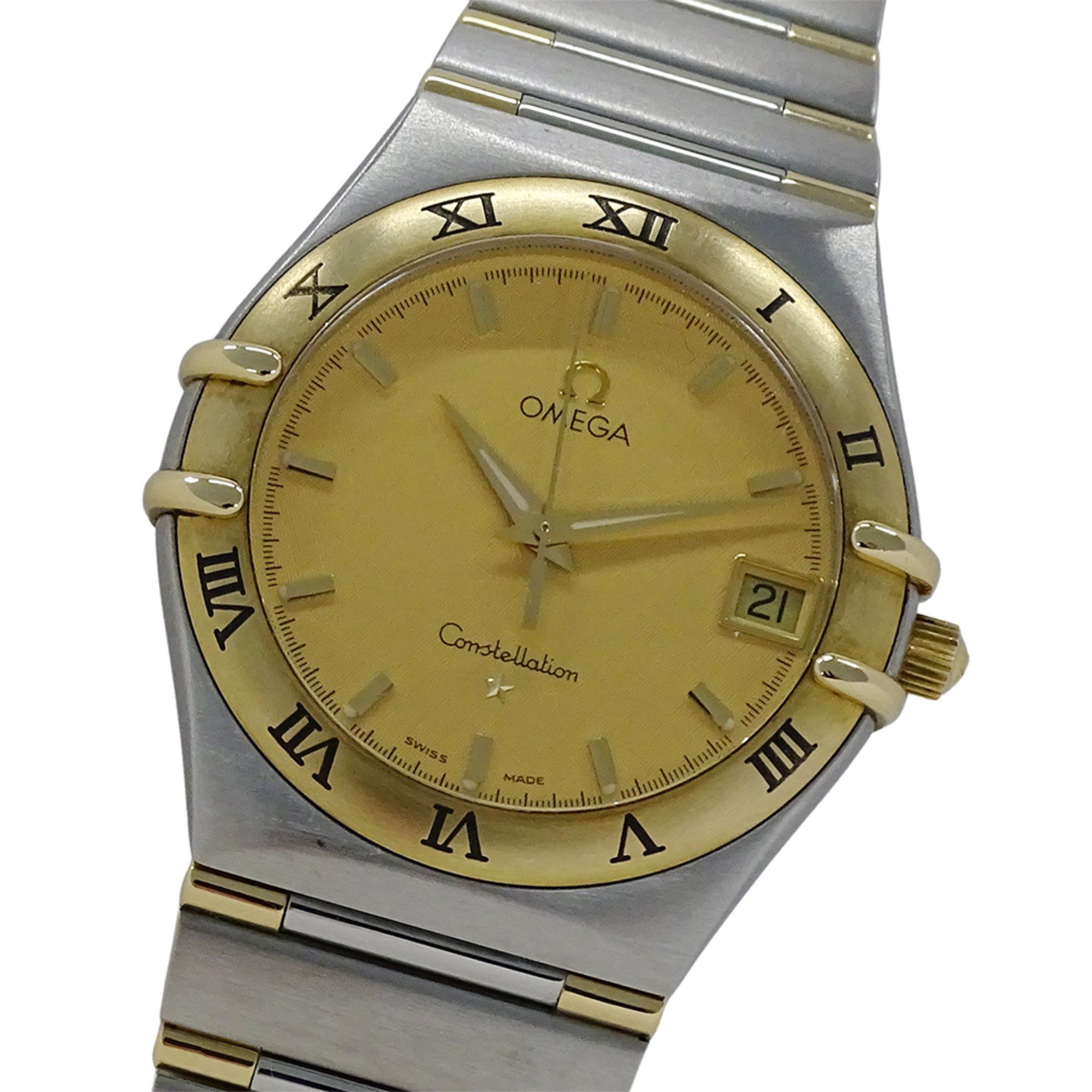 OMEGA Constellation 1312.10 Men's Watch, Date, Quartz, QZ, Stainless Steel, Gold, Yellow Half Bar, P