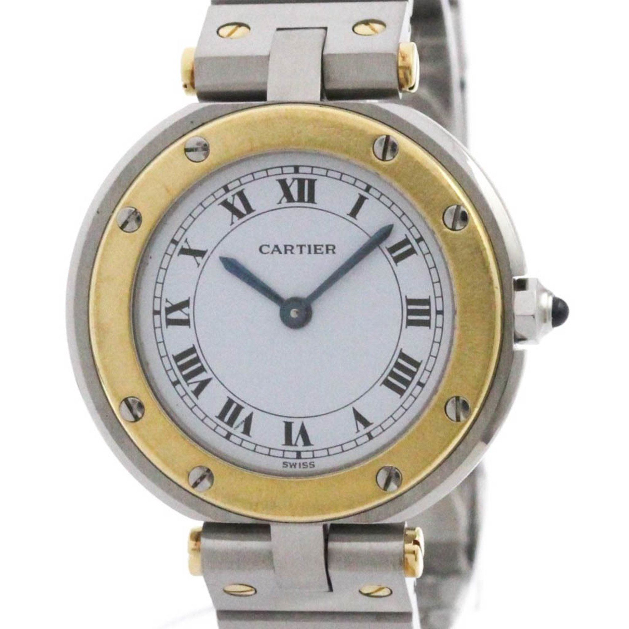 CARTIER Santos Round 18K Gold Steel Quartz Ladies Watch Polished