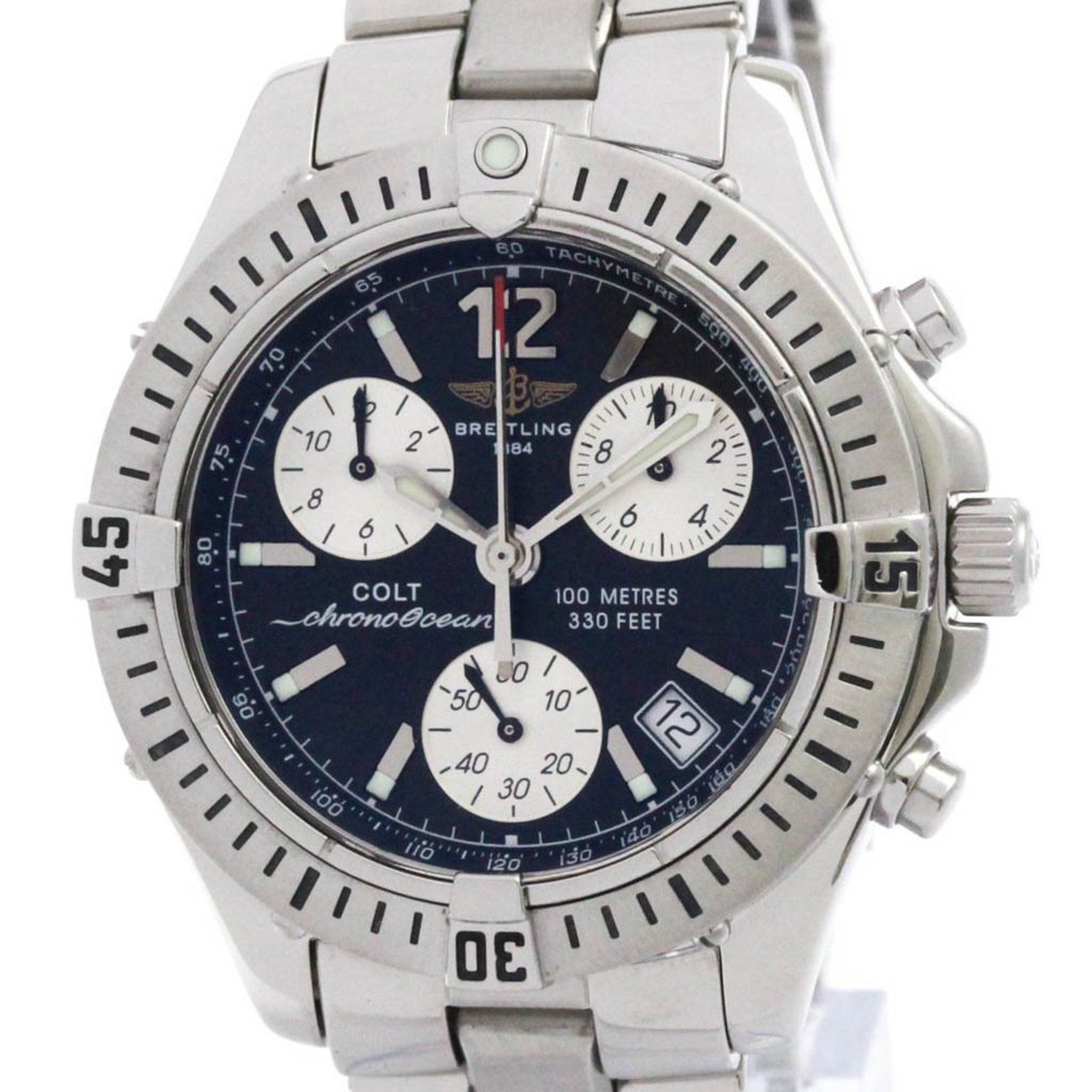 BREITLING Colt Chrono Ocean Steel Quartz Mens Watch A53350 Polished