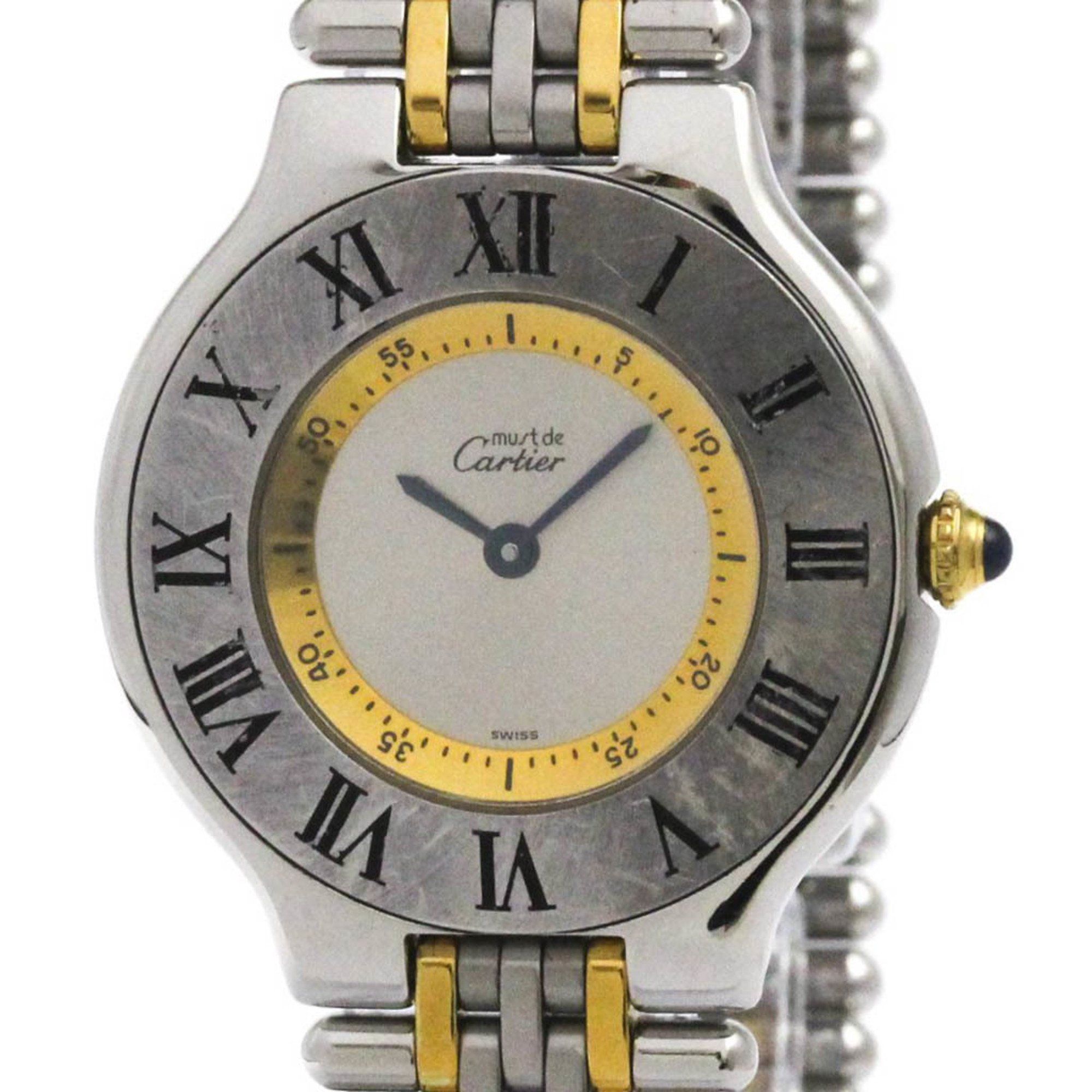 CARTIER Must 21 Gold Plated Steel Quartz Unisex Watch W10074F4 Polished