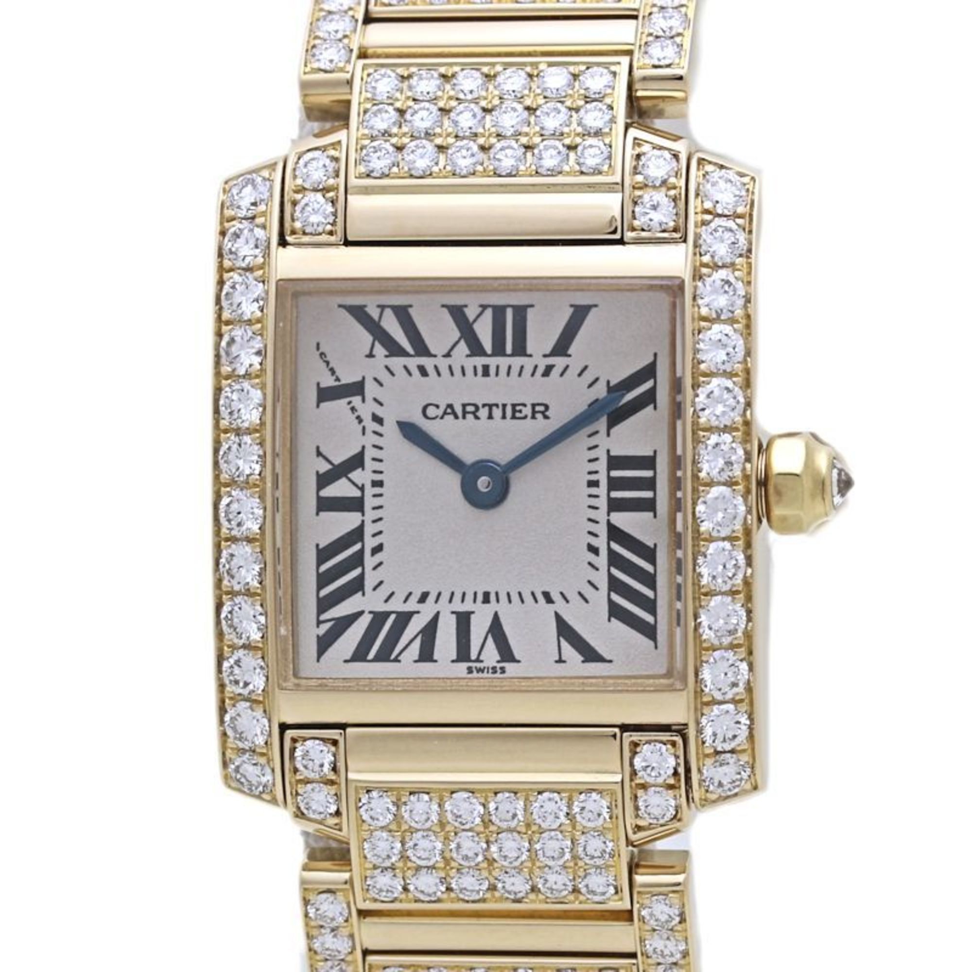 CARTIER Tank Française SM WE1001RD Women's Watch with Diamond Bezel and Bracelet, 18K Yellow Gold, 4