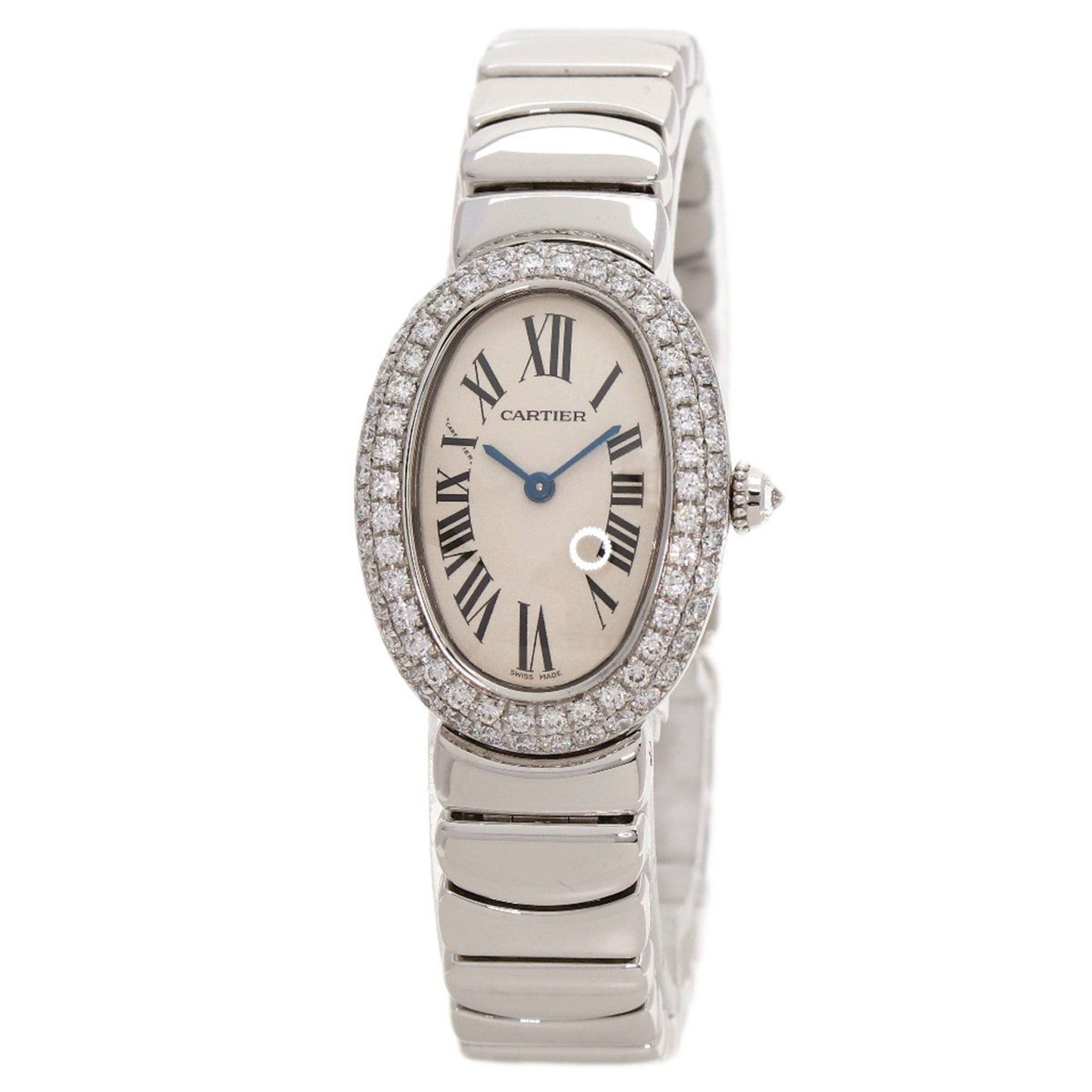 Cartier WB5097W2 Baignoire Diamond Bezel Watch, 18K White Gold/18KWG/Diamond, Women's