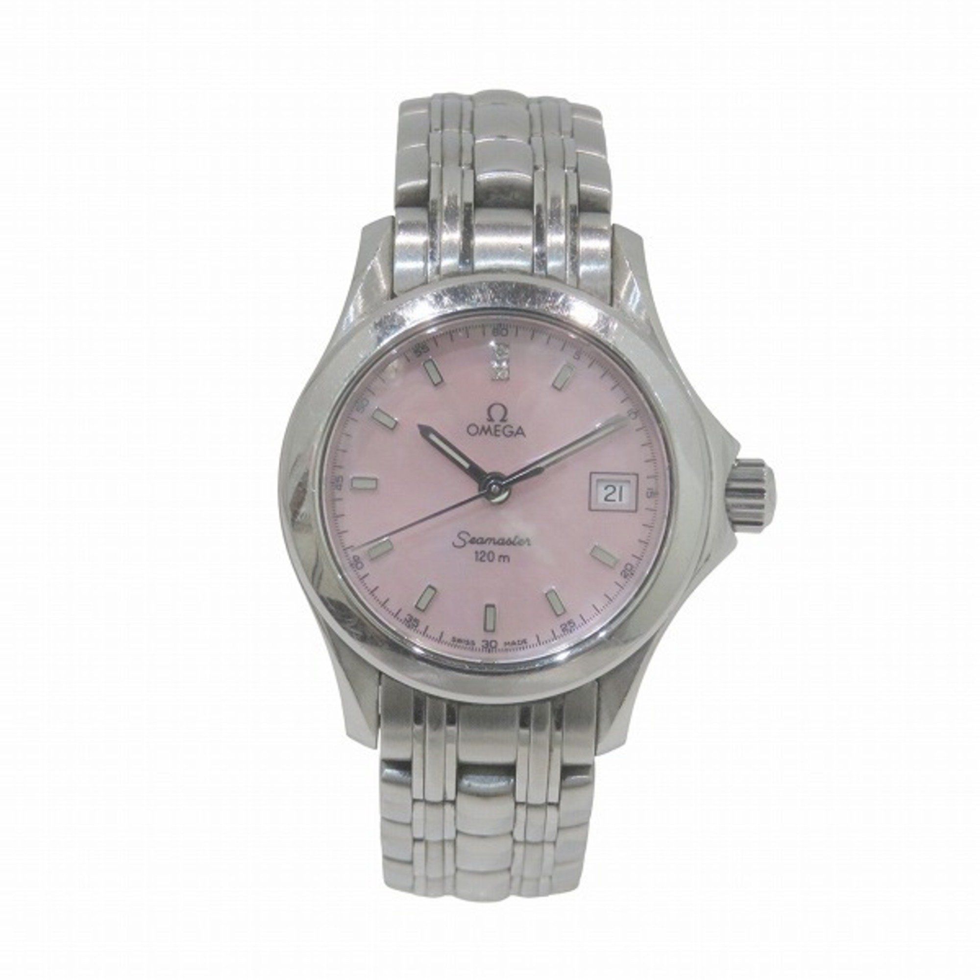 Omega Seamaster 120M 2581.64 Quartz Pink Shell with 2 Diamonds, Women's Watch