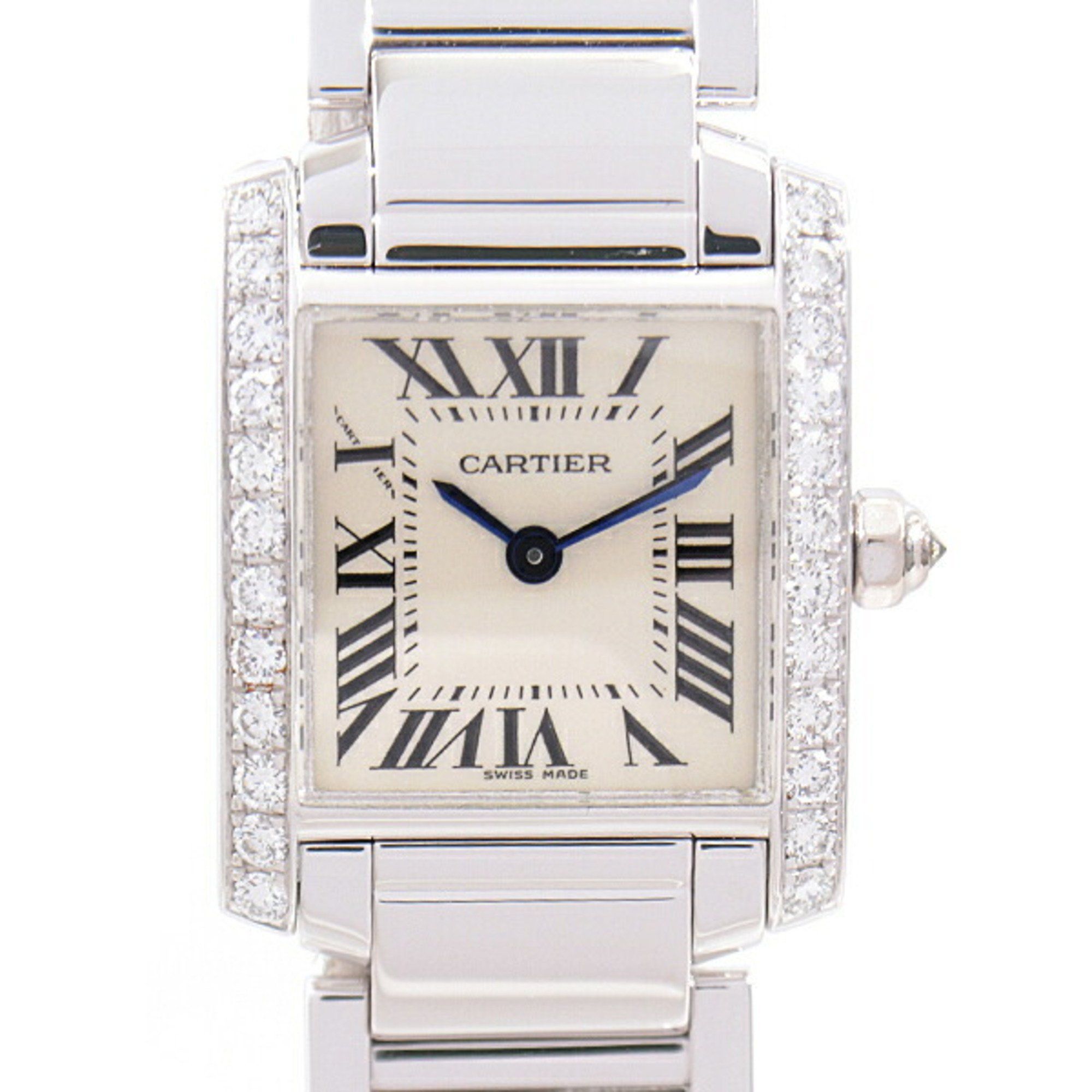 Cartier Women's Watch Tank Francaise SM Genuine Diamond Bezel Battery Operated Ivory Dial White Gold