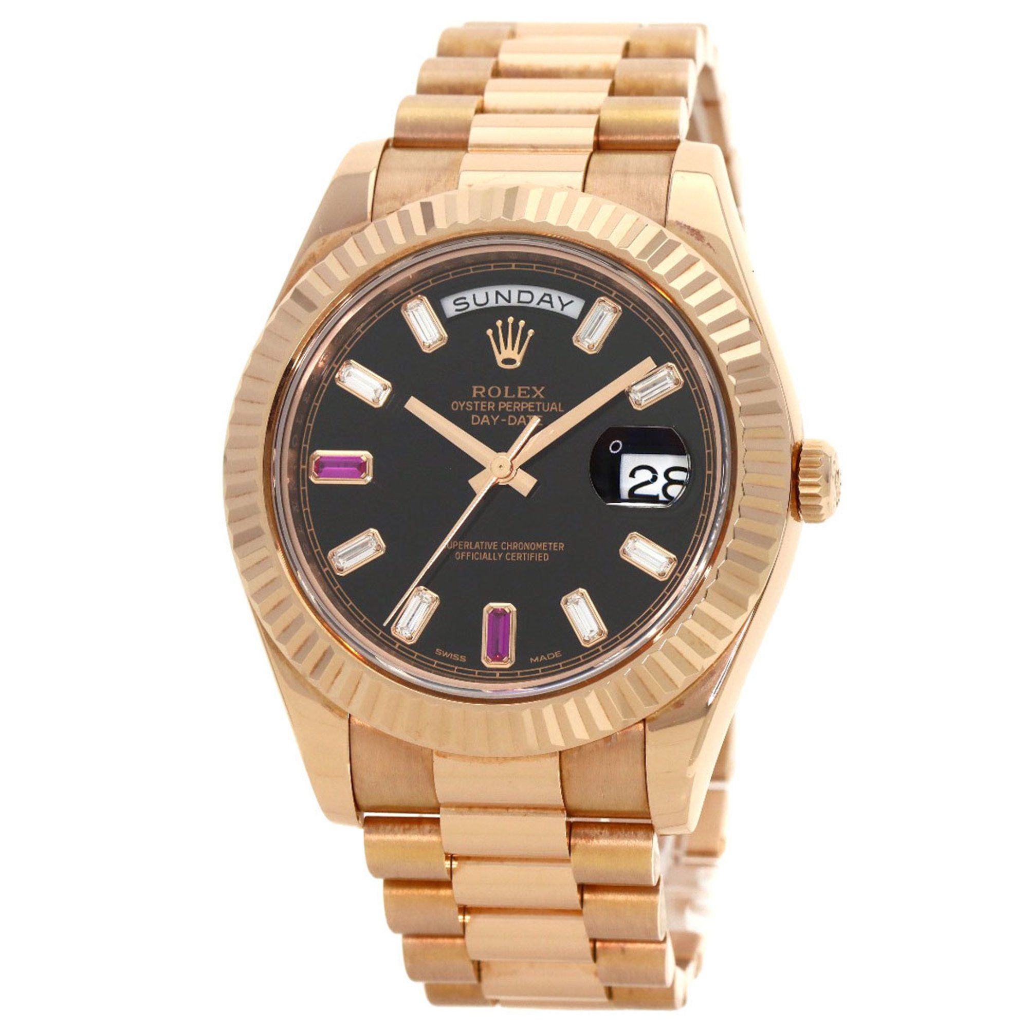 Rolex 218235BG Day-Date II Diamond and Two Rubies Watch in 18K Pink Gold/Everose Gold for Men