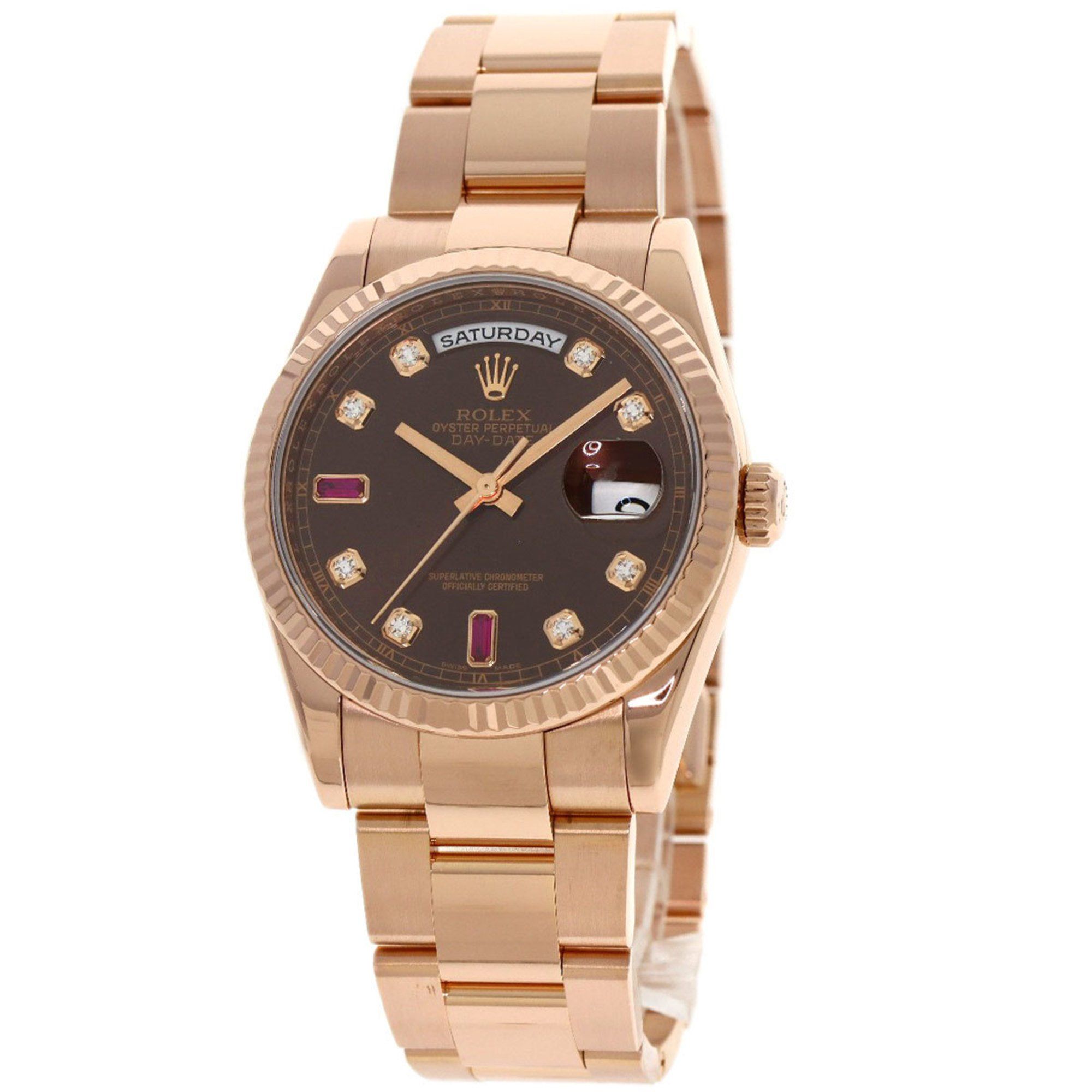 Rolex 118235F Day-Date Ruby and Diamond Watch in 18K Pink Gold/Everose Gold for Men