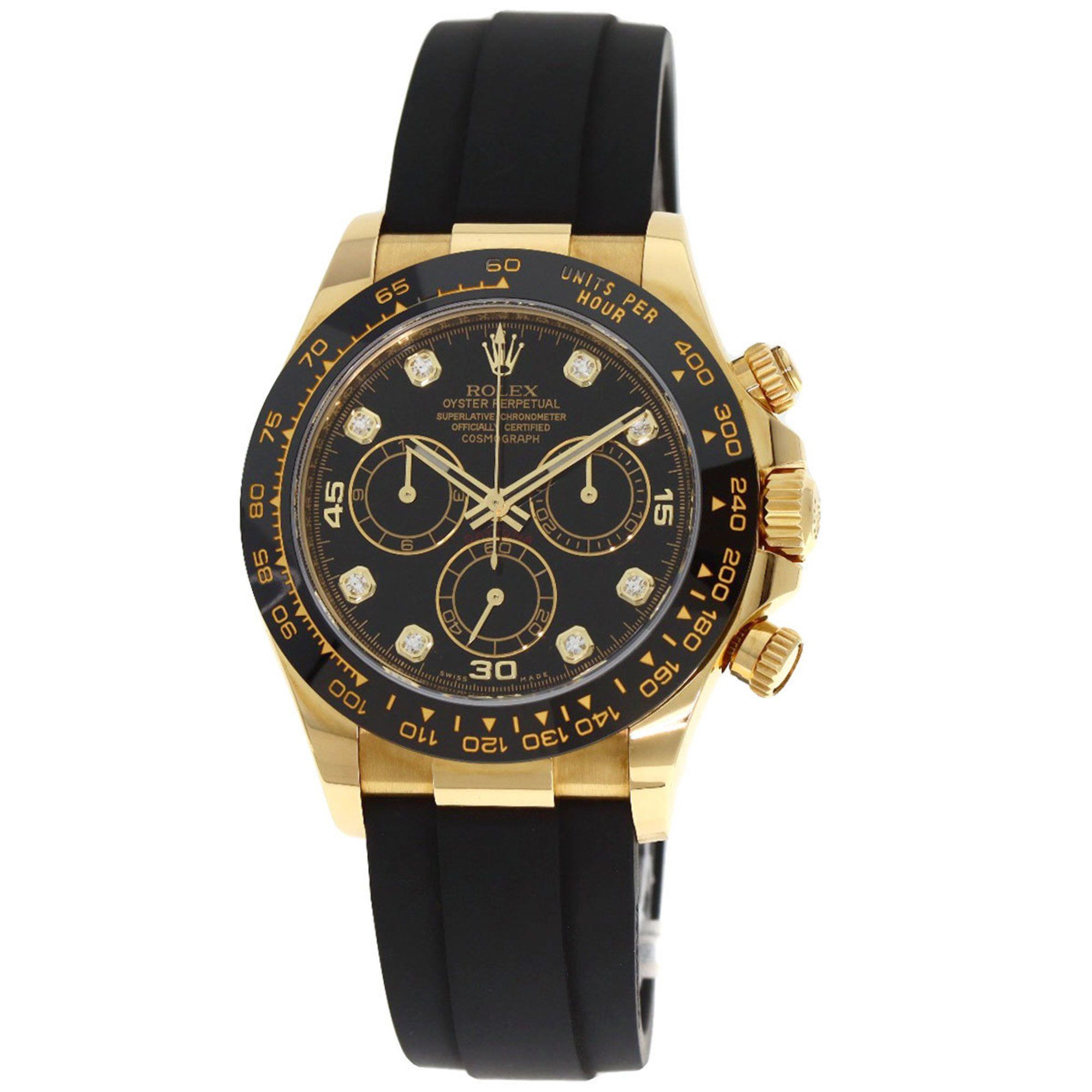 Rolex Cosmograph Daytona 116518LNG 8P Diamond Watch in 18K Yellow Gold/Rubber for Men