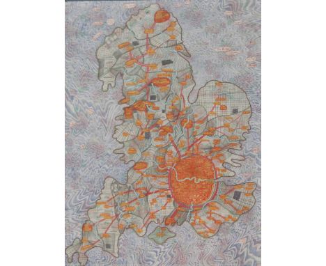 GRAYSON, SIR PERRY CBE RA (born 1960) British (AR), Grayson's Art Club Tea Towel, Map of England, cotton, framed and glazed. 