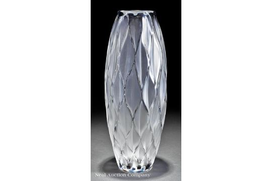 Lalique Vibration Clear And Frosted Glass Vase Engraved