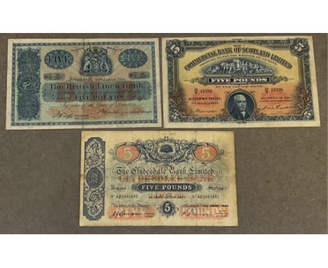 Collection of Five Pounds banknotes - To include THE CLYDESDALE BANK LIMITED five pound £5 banknote serial No. AZ 0003882, Ca