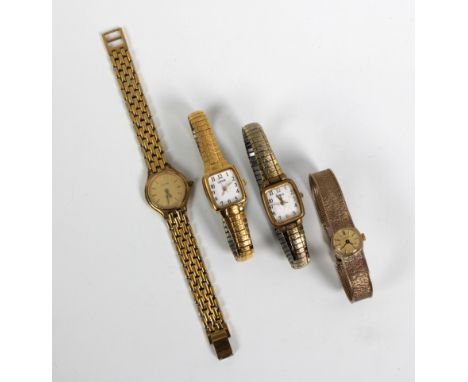 A ladies 9ct yellow gold Longines wristwatch, circular dial with baton indicators, integral textured bracelet strap, total gr