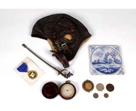 A collection of collectables - To include a mid-20th century R. A. F. type C leather flying helmet, together with a cased  Ne