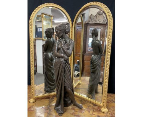 Enzo Plazzotta (Italian, 1921-1981)., "Jilly with Mirrors", bronze, Patinated bronze, accompanied by an arched mirror diptych