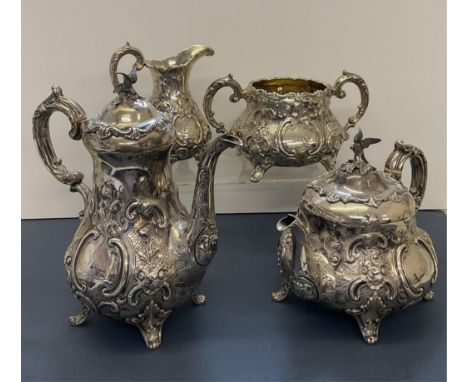A Victorian four piece tea &amp; coffee service, William Hunter, London, 1859, comprising of teapot, coffee pot, twin handle 