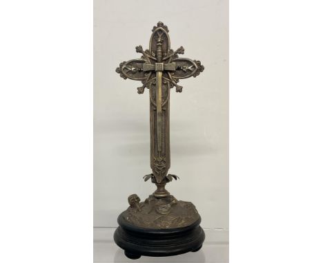 A Masonic sword crucifix, the circular base with skull &amp; cross bones and snake, 24cm. high.