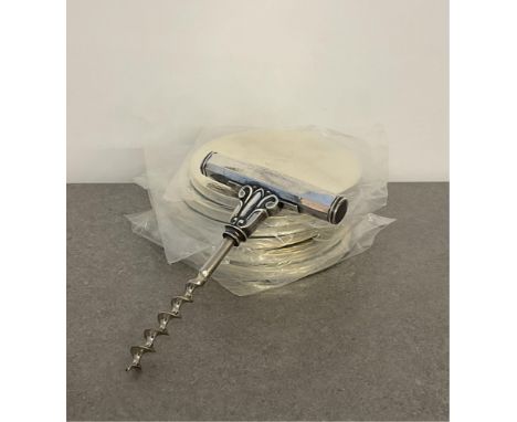 Georg Jensen - A Danish silver and steel acorn pattern corkscrew with planished detail to handle, stamped 925, overall height