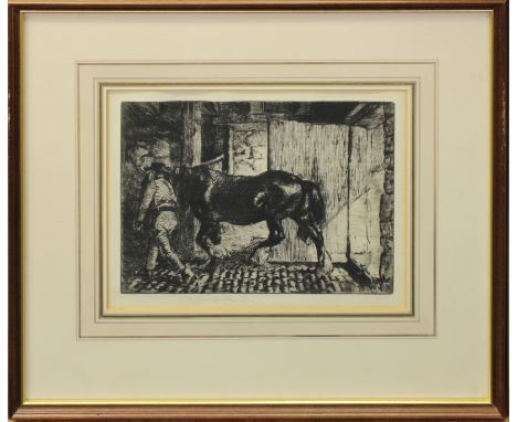 Edmund Blampied RBA, RE (Jersey, 1886-1966), "Returning to the Stable", drypoint etching, signed in pencil lower left and sig