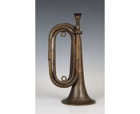 A Second World War Japanese Military Brass Bugle, the bakelite mouthpiece on a telescopic tube secured by a wing nut clamp.,