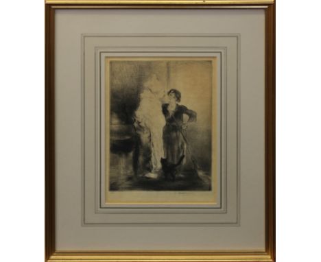 Edmund Blampied RBA, RE (Jersey, 1886-1966), "Below Stairs", drypoint etching, signed in ink lower right and numbered 95/100 
