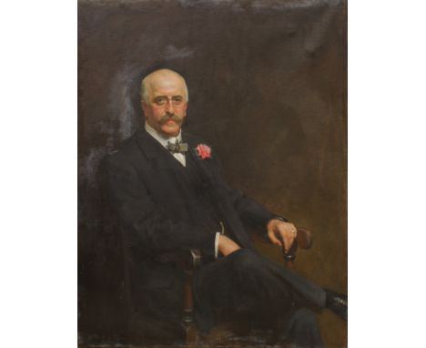 George Hall Neale (British, 1863-1940), Portrait of a gentleman sporting a diamond ring and pink bouttonierSigned, oil on can