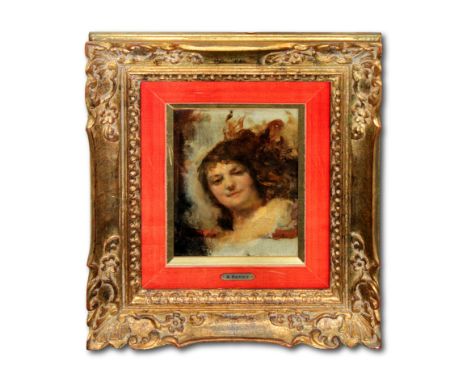 Manner of Pierre-Auguste Renoir, Bust length portrait study of a young ladyMonogrammed ‘R’, oil on canvas, 21.5cm x 16.5cm