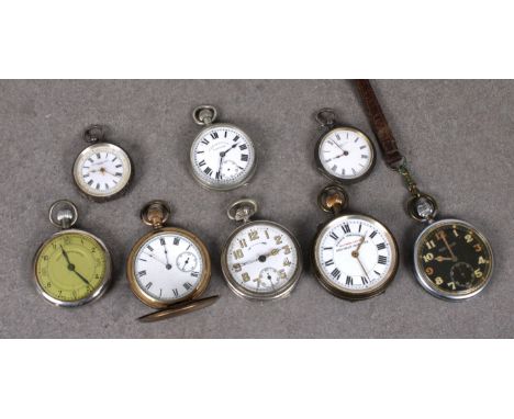 A collection of pocket watches, to include a Railway Timekeeper, Bentima Lever; Jaeger Lecoultre military open face pocket wa