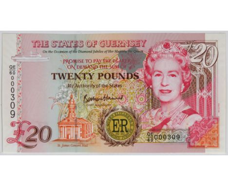 BRITISH BANKNOTE - The States of Guernsey Dimond Jubilee of Queen Elizabeth II Twenty Pounds, low serial number, issued 2012,