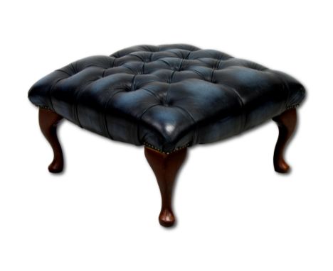A leather Chesterfield footstool by Thomas Lloyd, Approximately 58cm x 58cm x 32cm