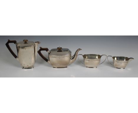 A George VI silver four piece tea service, Stower &amp; Wragg Ltd, Sheffield, 1940, of rounded rectangular form, comprising o