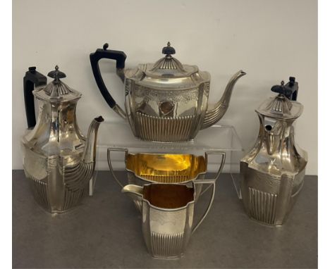 A five piece silver tea &amp; coffee service, Walker &amp; Hall, Sheffield, 1893/95, comprising of teapot, coffee pot, hot wa