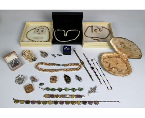 A large collection of costume jewellery, to include two boxed MONET necklace earring sets; various simulated pearl necklaces;