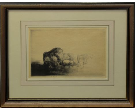 Edmund Blampied RBA, RE (Jersey, 1886-1966), "A Jersey Shore", drypoint etching, signed in ink lower left and inscribed "A", 