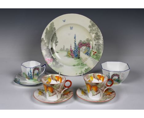 Shelley - to include a pair of 'Cape Gooseberry' pattern teacups &amp; saucers in the Regent shape, c.1932, together with a t