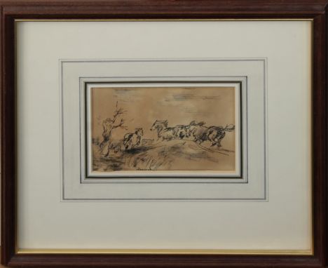 Edmund Blampied RBA, RE (Jersey, 1886-1966), Horses galloping, pen &amp; ink and conte crayon, signed lower centre, framed, 1