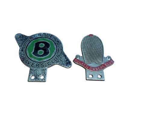 Bugatti Owners Club chromium and enamel car badge, together with a Bentley Drivers Club badge (2)