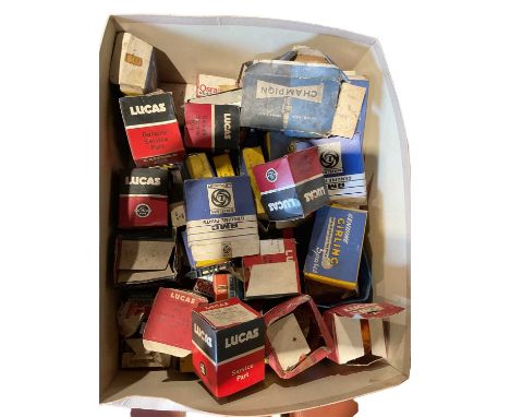 Collection of various new old stock car fittings, mainly light lenses and units, in Lucas, Girling and BL/BMC branded boxes (