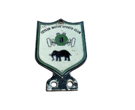 Scarce Ceylon Motor Sports Club chromium and enamel car badge, numbered 308 on the reverse