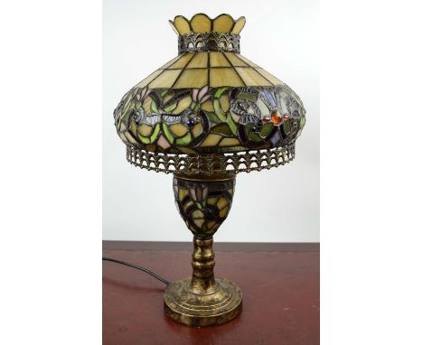 TIFFANY STYLE LAMP, early 20th century style multi coloured stained glass, 50cm H. 